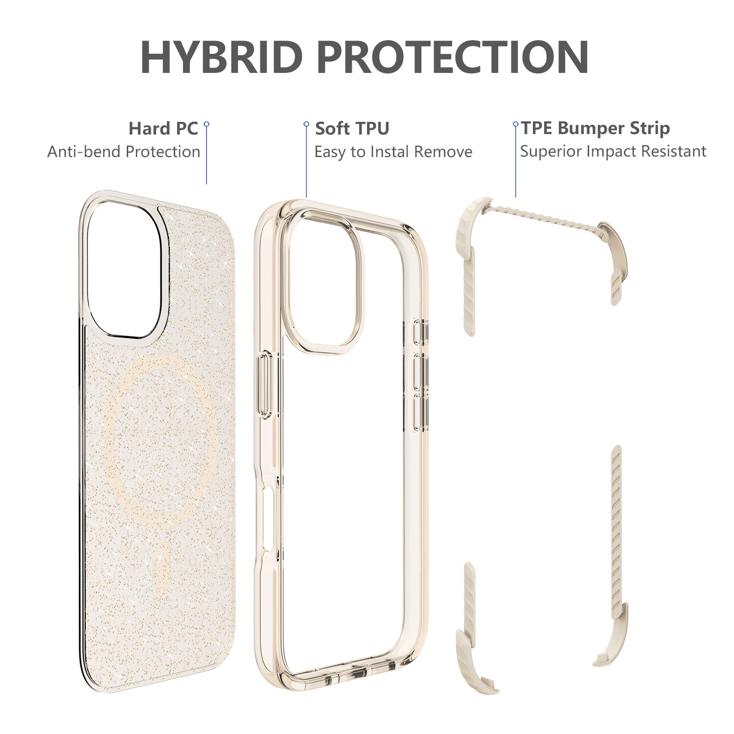 غطاء حماية ممتاز من مادة TPU PC TPE اللامعة اللامعة غطاء حماية مغناطيسي شفاف لهاتف iPhone 15 16 4