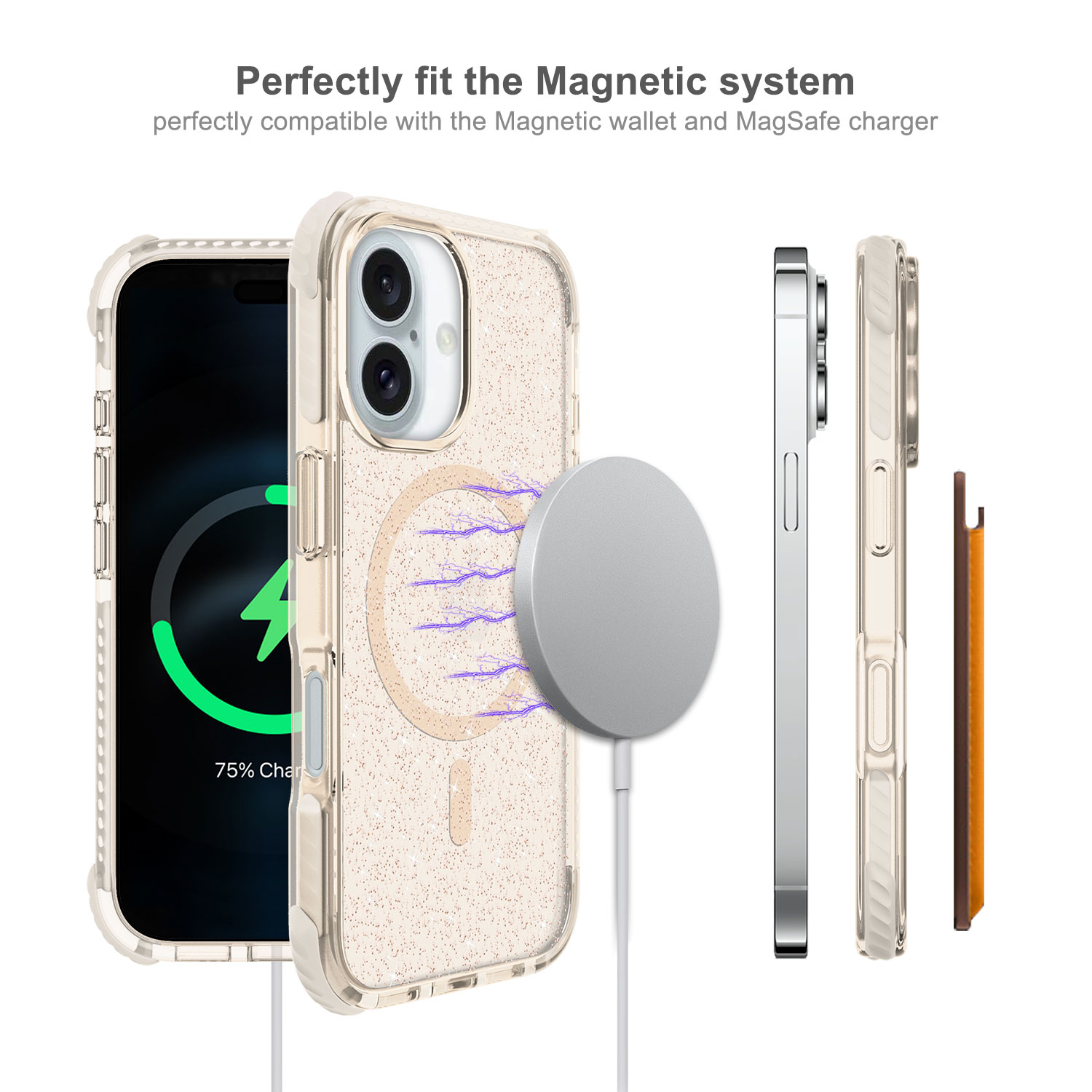 غطاء حماية ممتاز من مادة TPU PC TPE اللامعة اللامعة غطاء حماية مغناطيسي شفاف لهاتف iPhone 15 16 3