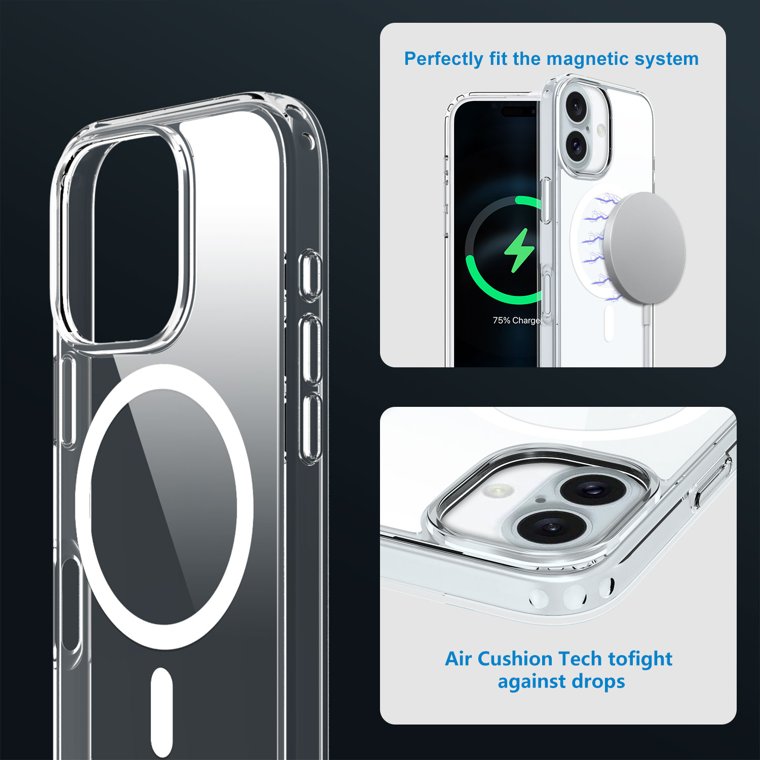 Transparent Anti-yellow TPU Phone Case For iPhone 16 Shockproof Clear Magnetic Case 9