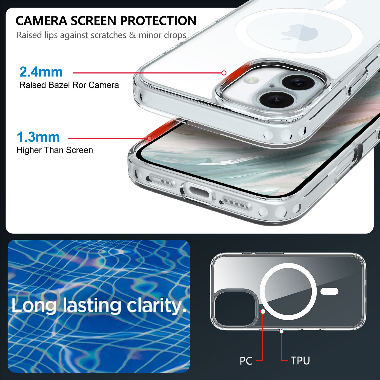 Transparent Anti-yellow TPU Phone Case For iPhone 16 Shockproof Clear Magnetic Case 12