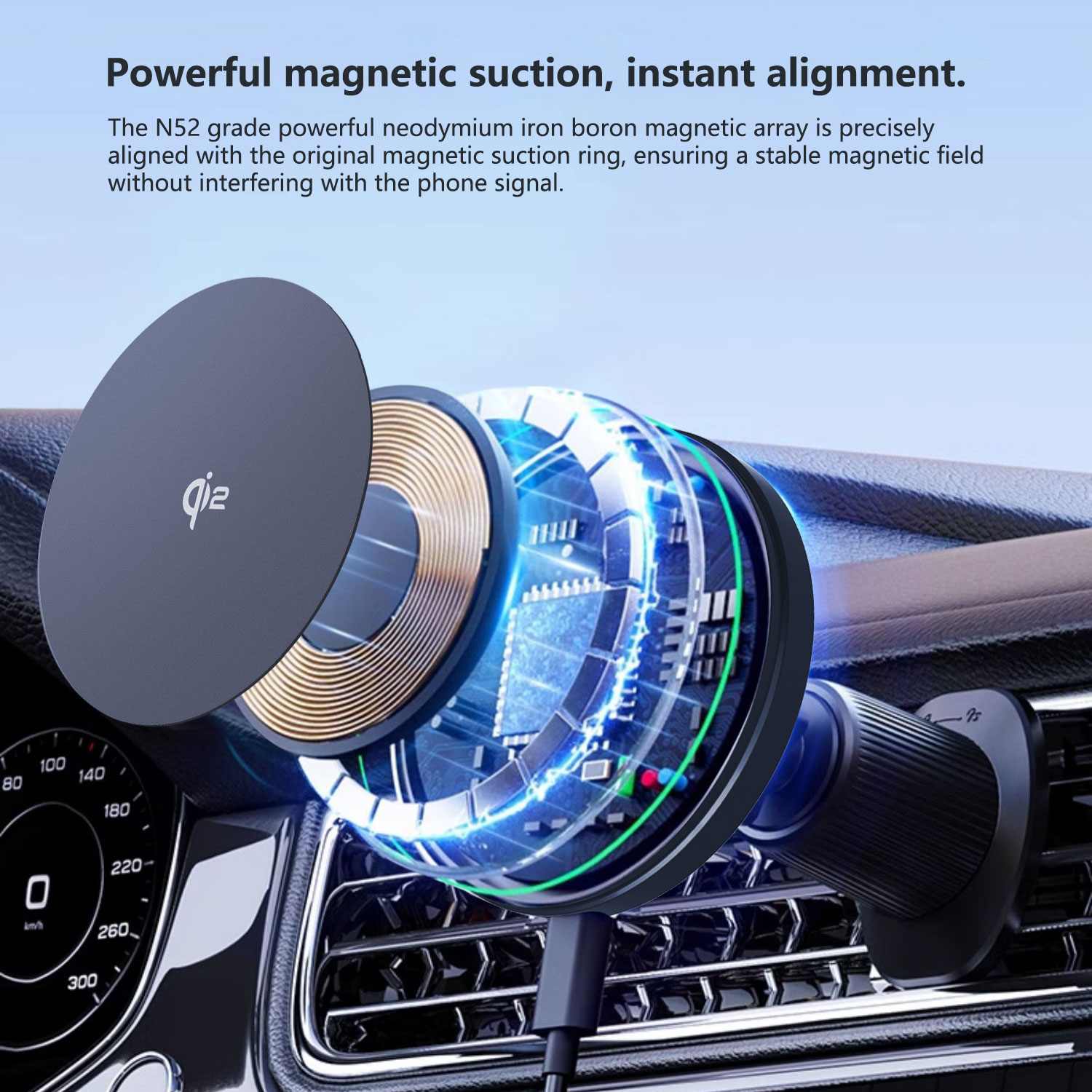 Qi2 Approved Fast Charging Strong Magnetic Wireless Car Charger 7