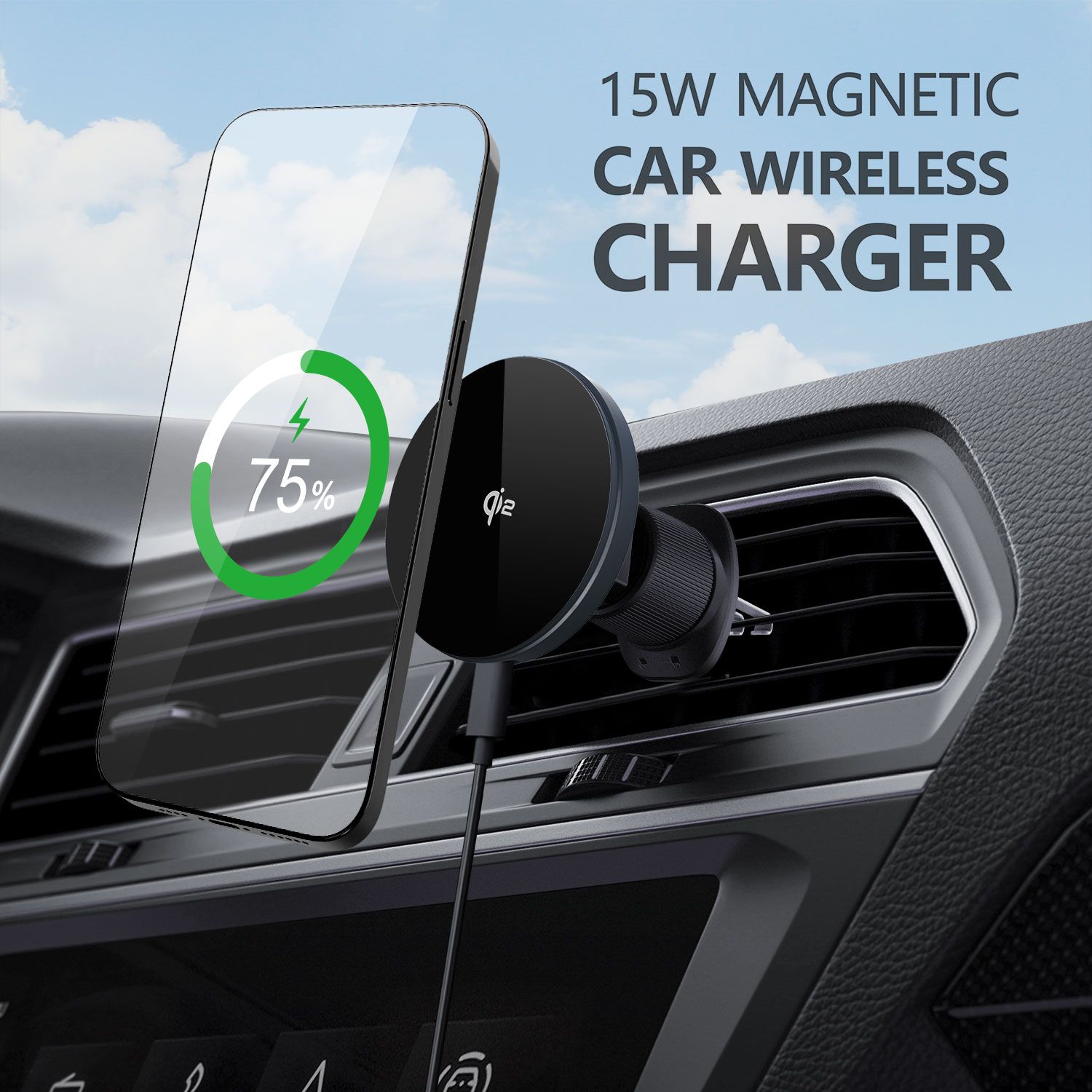 Qi2 Approved Fast Charging Strong Magnetic Wireless Car Charger 6