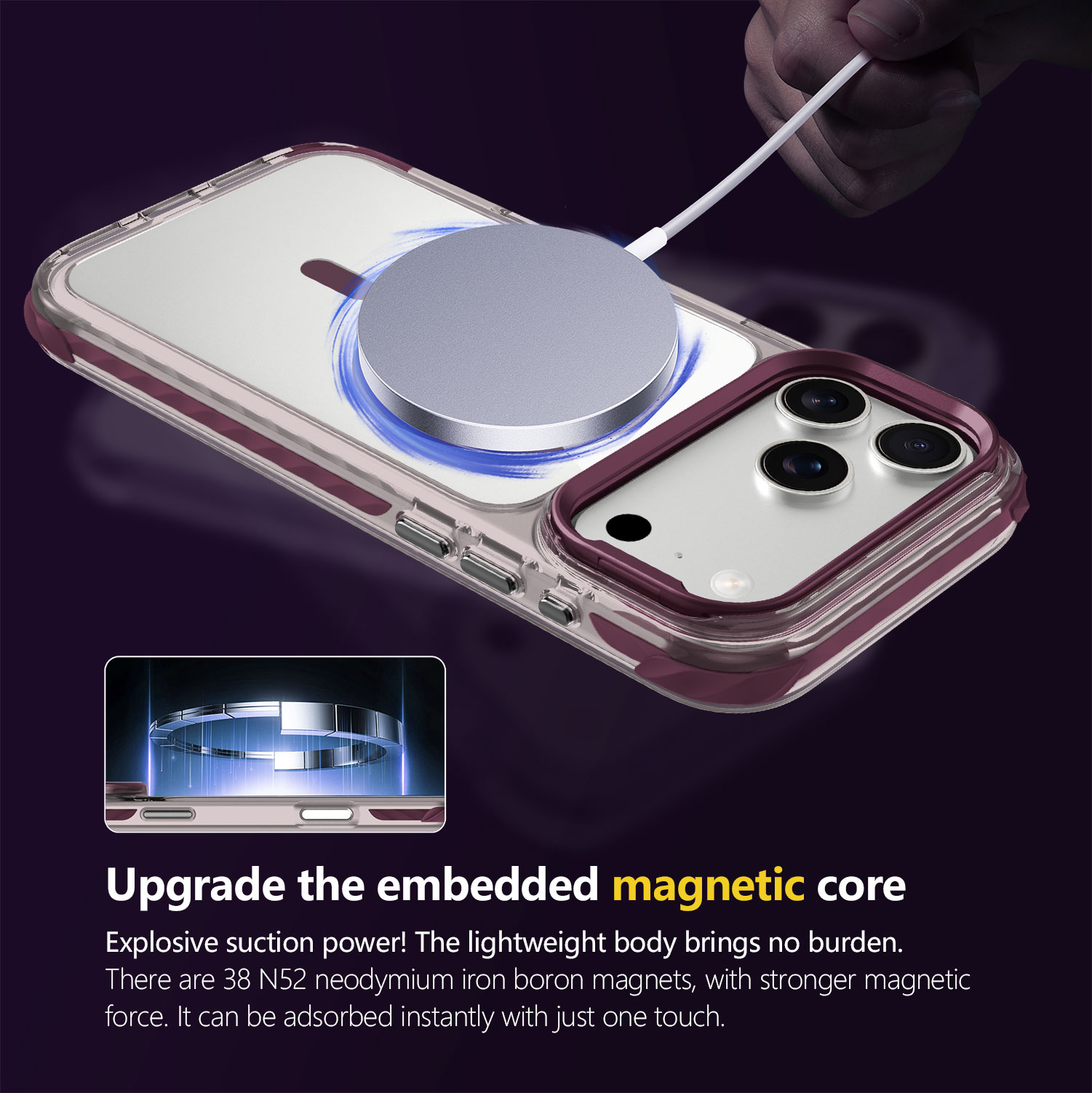 iPhone 18 Pro Max Magnetic Case with Metal Lens Stand – Transparent Scratch-Resistant PC Back, TPE Bumper Protection 6