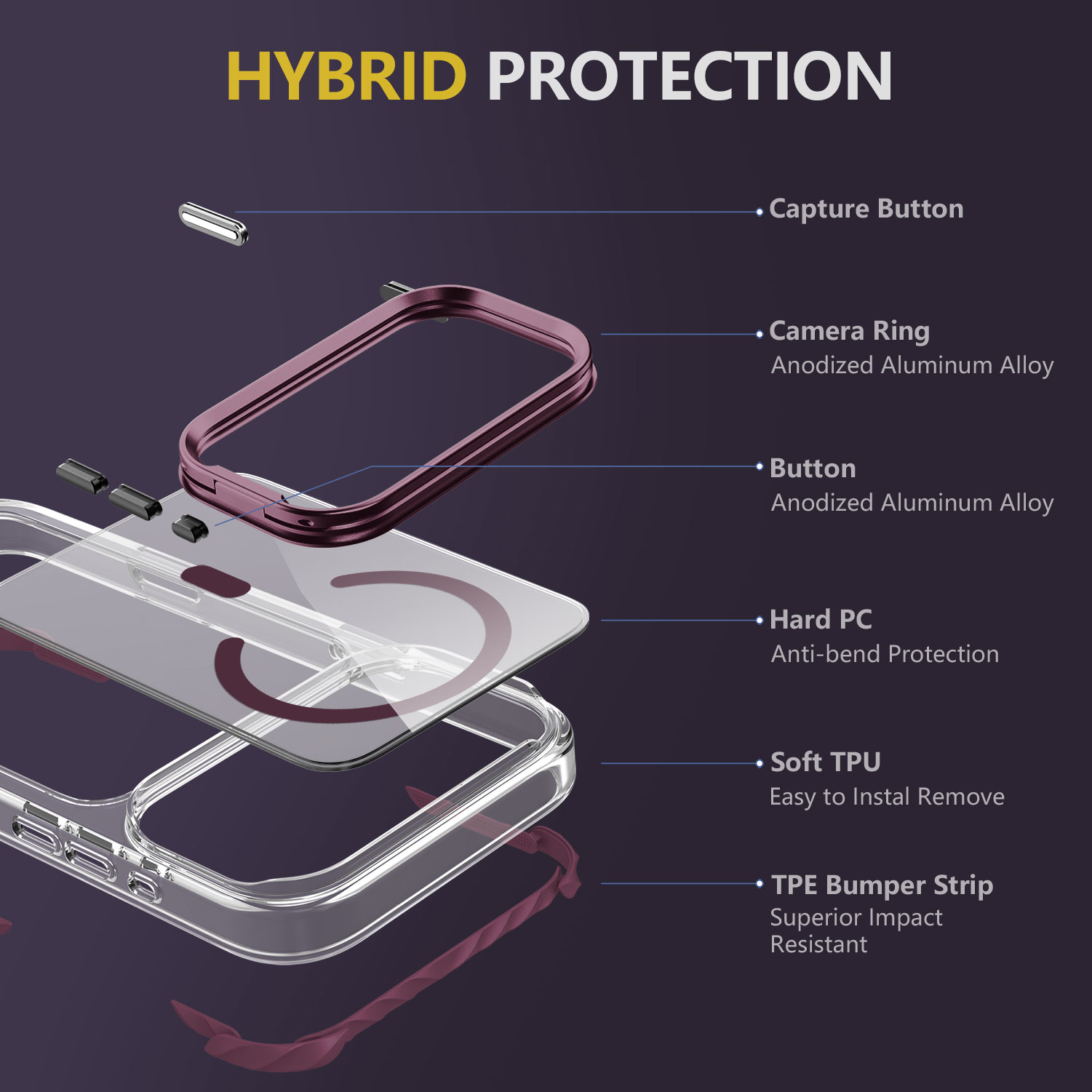 Coque magnétique pour iPhone 18 Pro Max – Support d'objectif en métal intégré, polycarbonate transparent anti-rayures, cadre en TPE absorbant les chocs 4