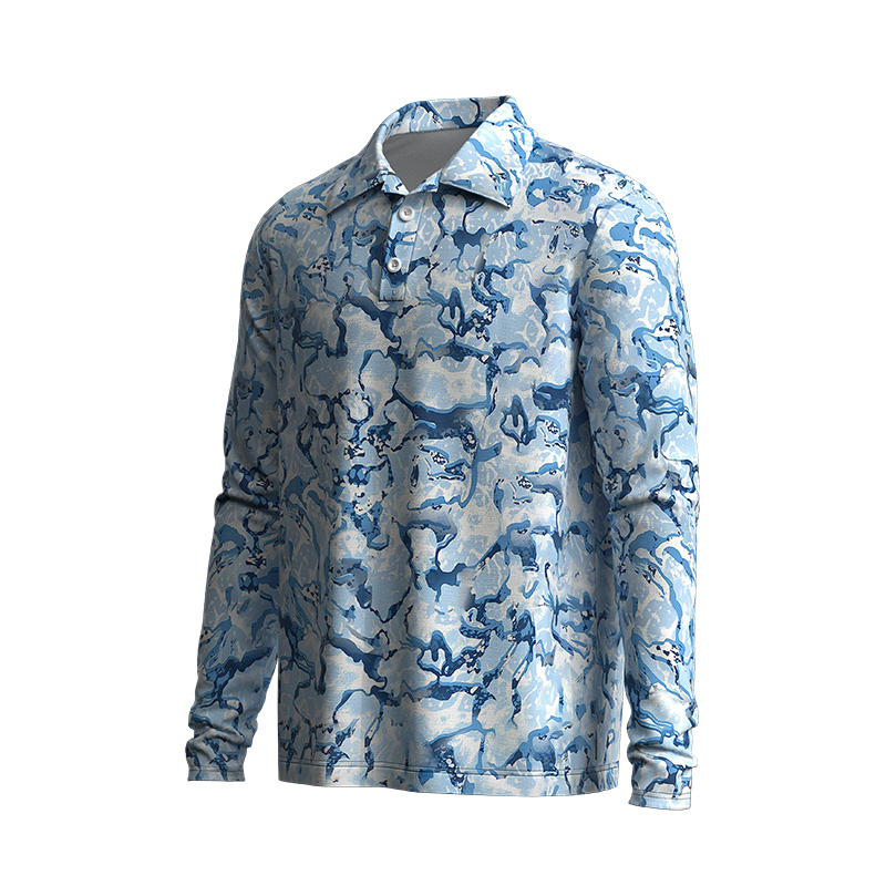 Camisa polo de manga comprida para pesca de alto desempenho com proteção solar UPF +50. 1