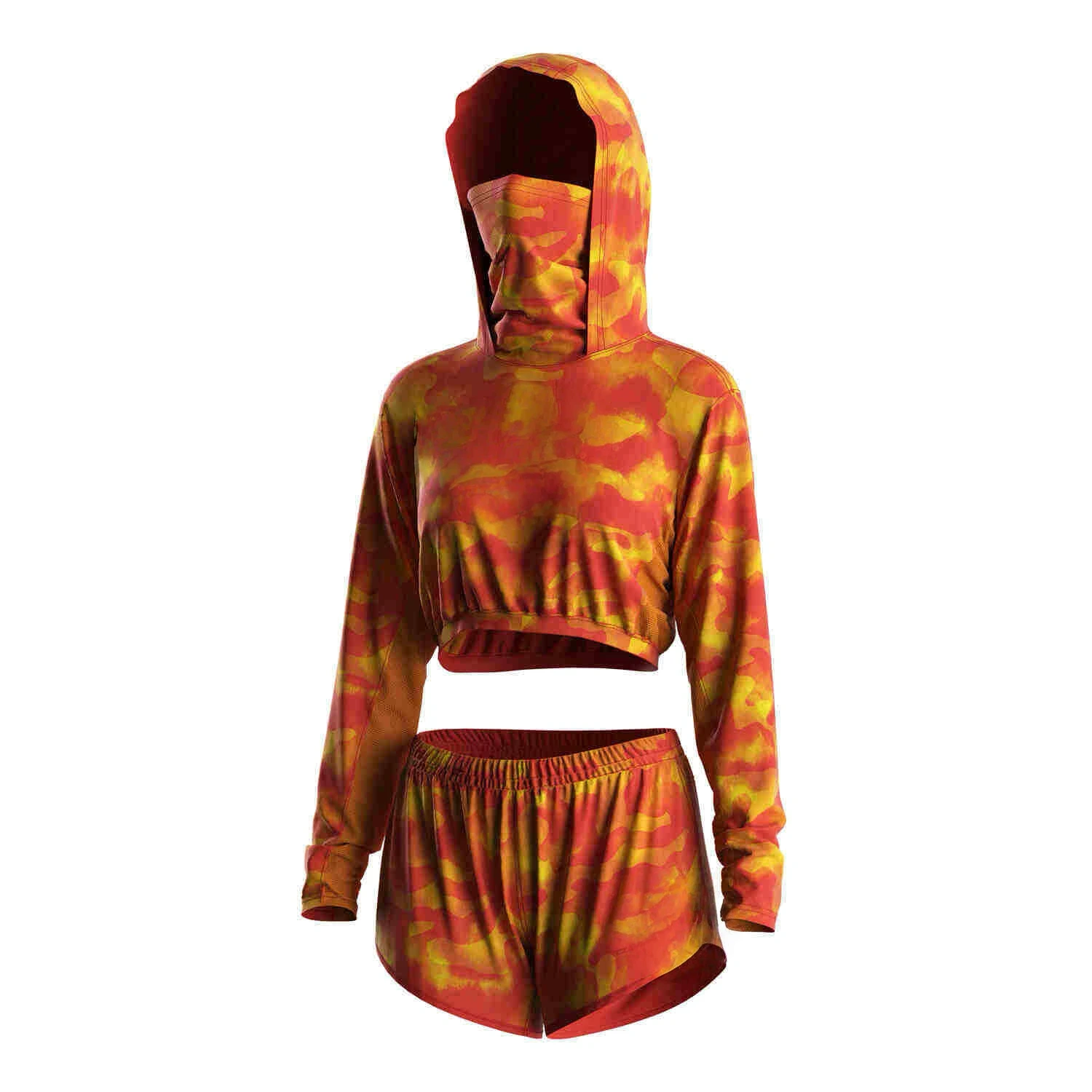 Wholesale Custom Blank Women's Hooded Long Sleeve UV Protection Fishing Shirt and Shorts Set 1