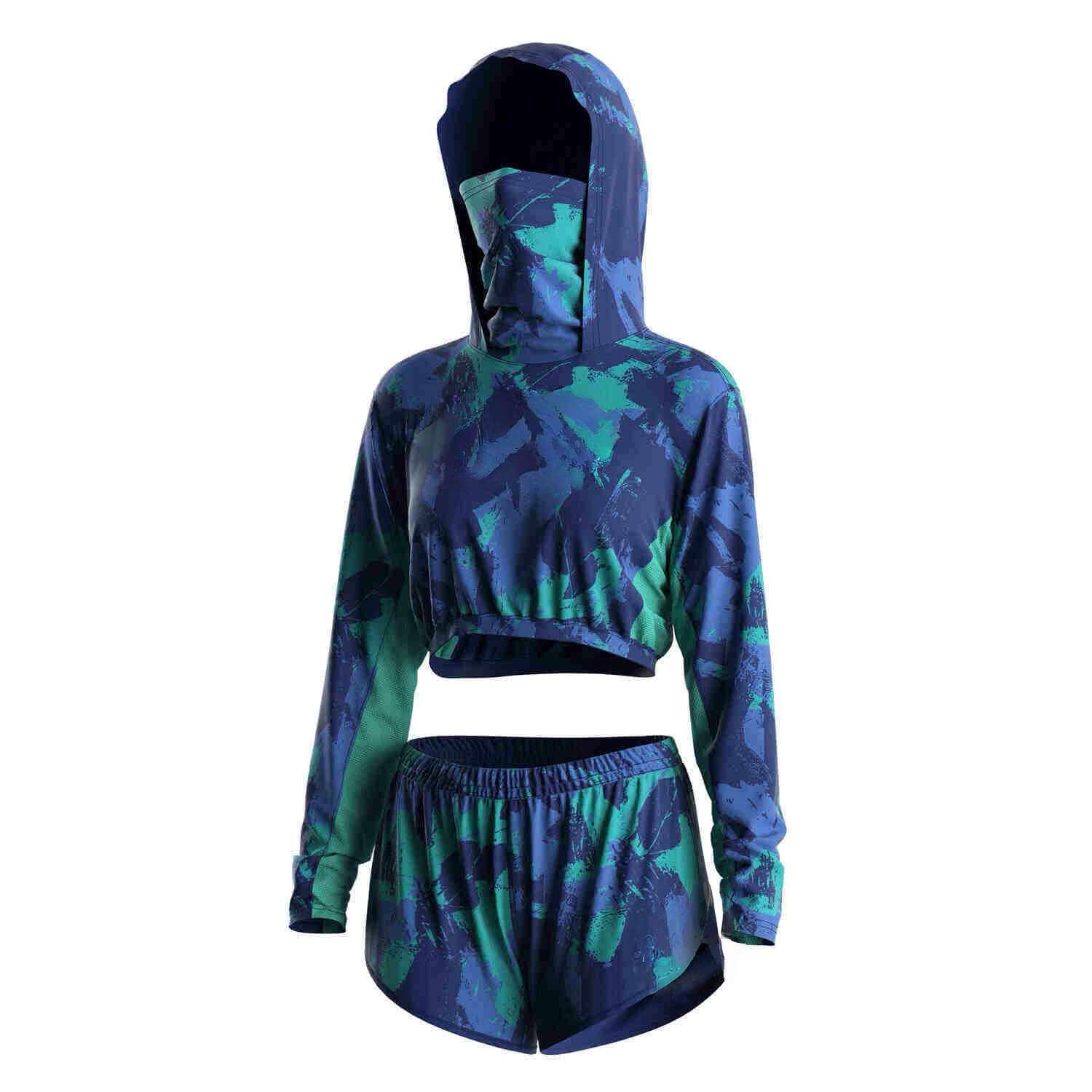 Wholesale Women's Hooded Long Sleeve UV Protection Blank Fishing Shirt & Shorts Set 1