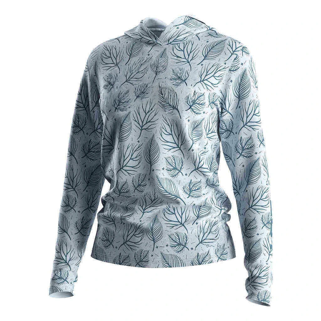 Wholesale Custom Blank Women's Leaf Print Hooded Long Sleeve UV Protection Fishing Shirt 1