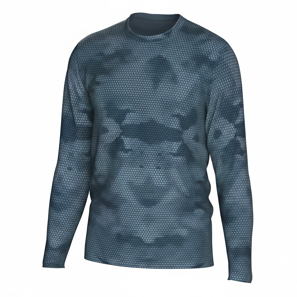Camiseta de pesca de manga larga con camuflaje de panal personalizado y protección solar UPF - Diseño único de ropa de pesca con protección solar de Dery 1