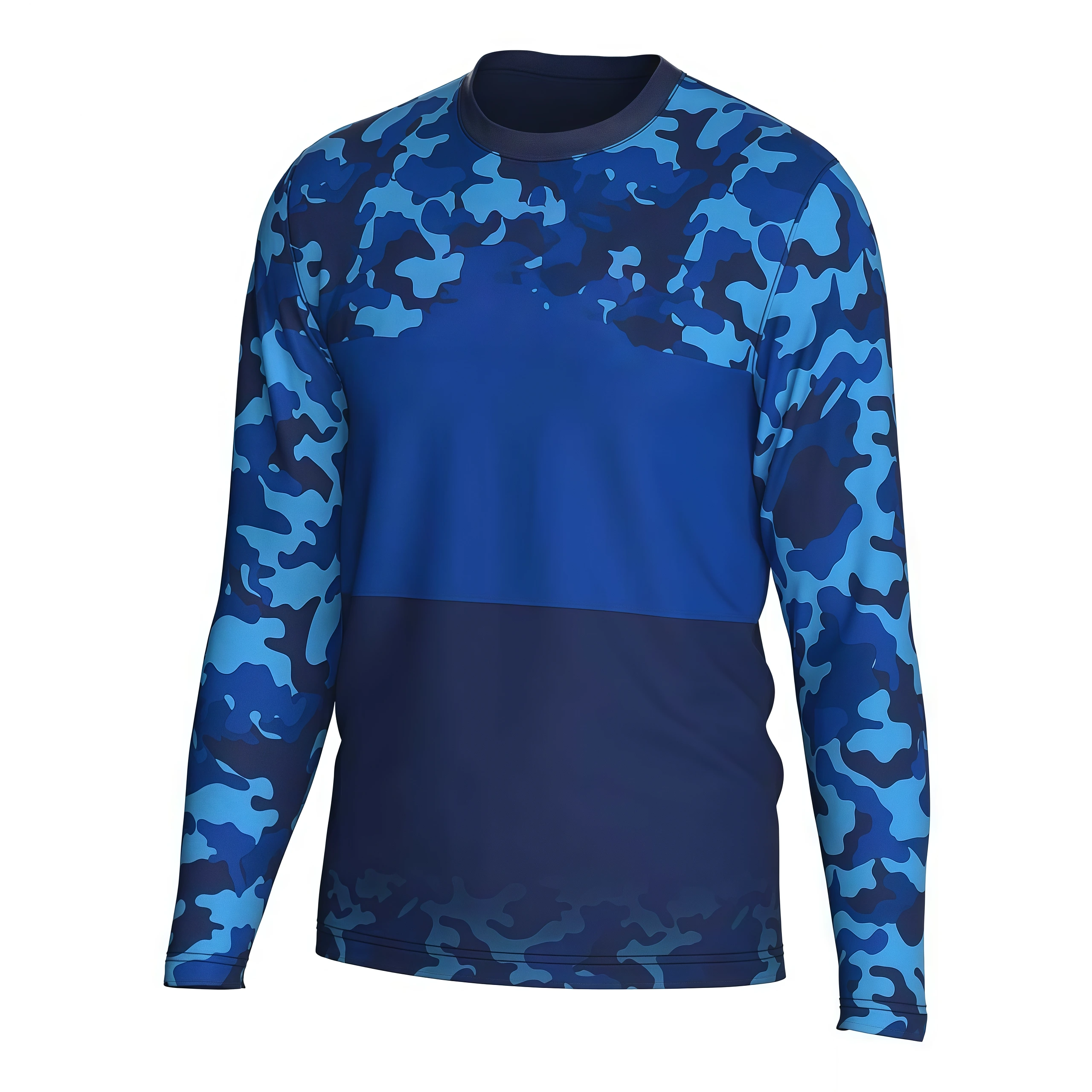 Camiseta de pesca de manga larga con camuflaje azul personalizada y protección solar UPF - Ropa de pesca con protección solar de Dery 1