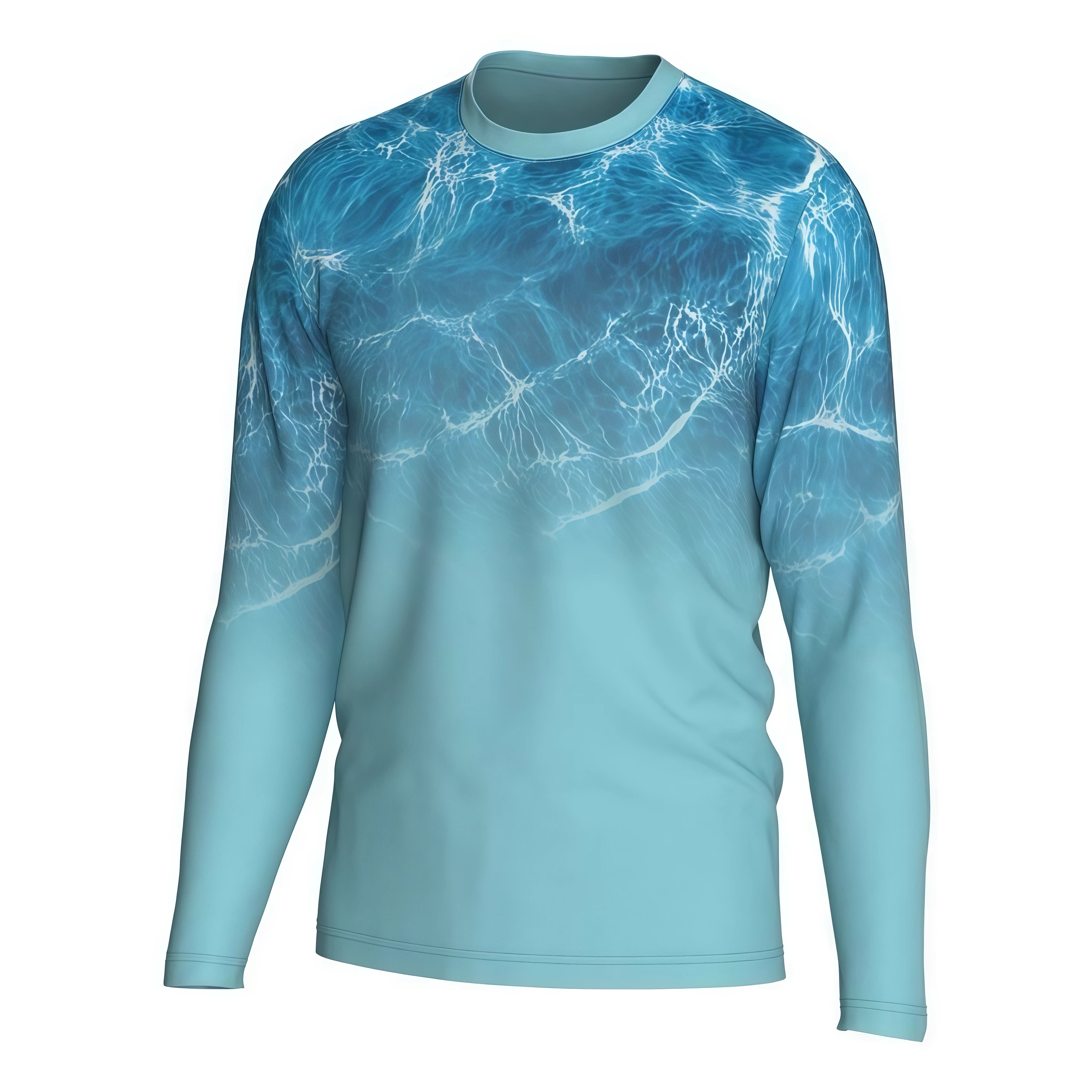 Camiseta de pesca de manga larga con estampado personalizado de ondas de agua y protección solar UPF - Ropa de pesca con protección solar de Dery 1