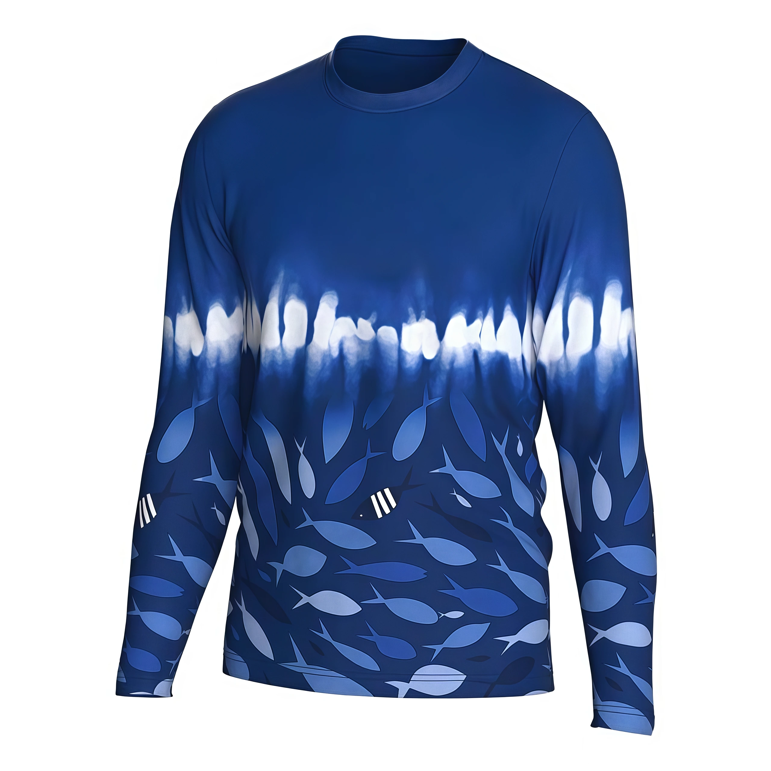 Camiseta de pesca de manga larga con estampado personalizado de bancos de peces y protección solar UPF - Ropa de pesca con protección solar de Dery 1