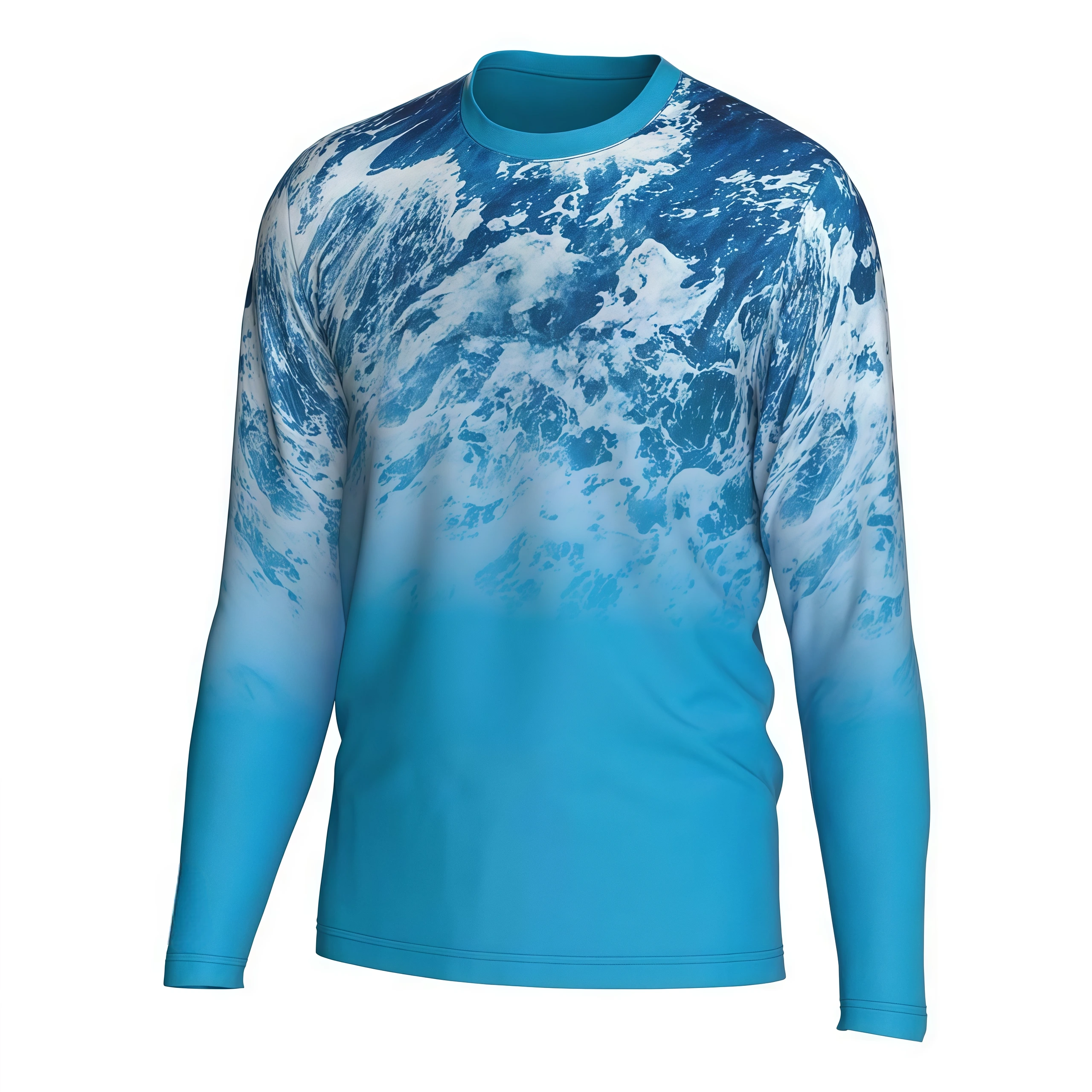 Camiseta de pesca de manga larga con estampado personalizado de olas del océano y protección solar UPF - Ropa de pesca con protección solar de Dery 1