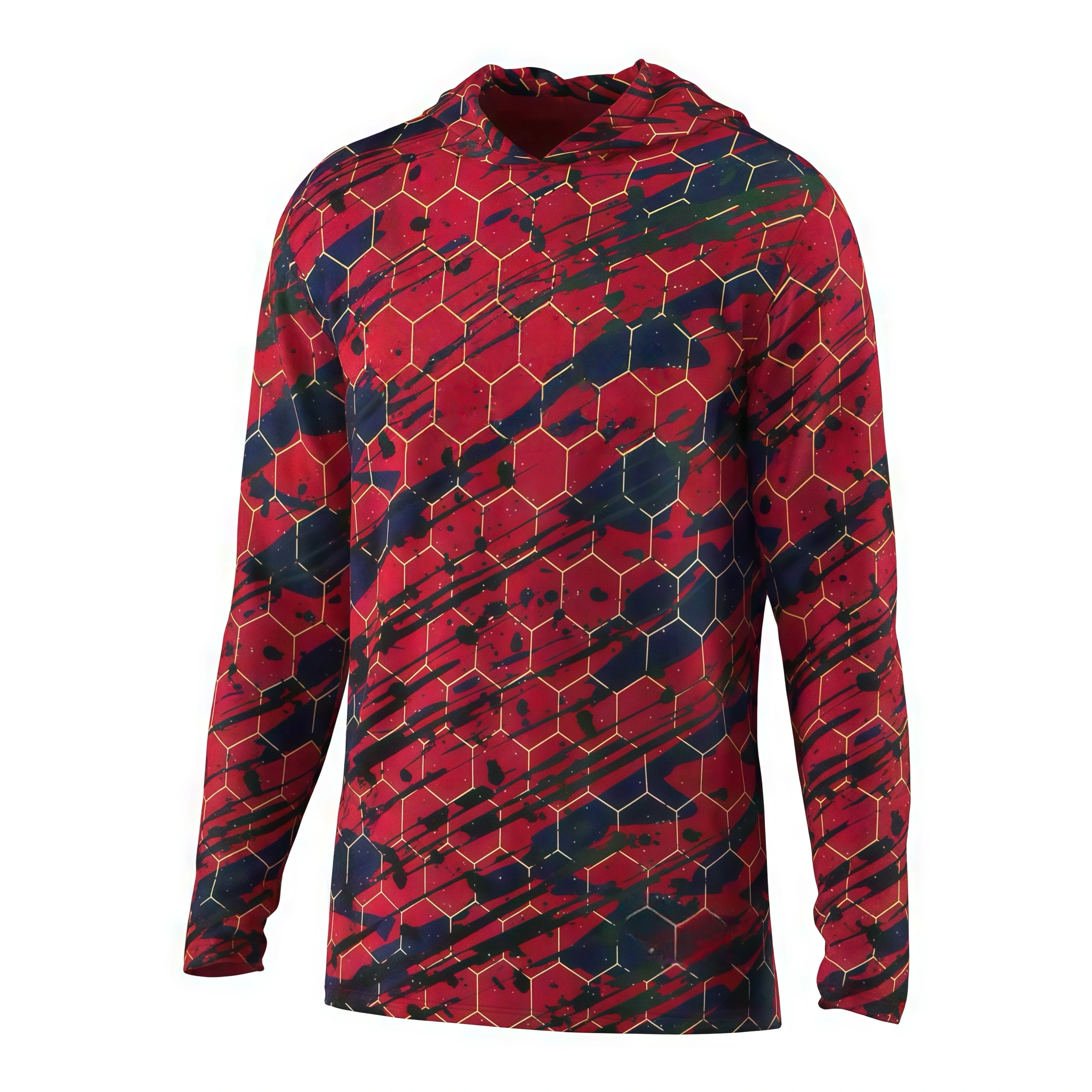 Camisa de pesca de manga larga con capucha y estampado rojo personalizado - Ropa de pescador con protección solar de Dery 1