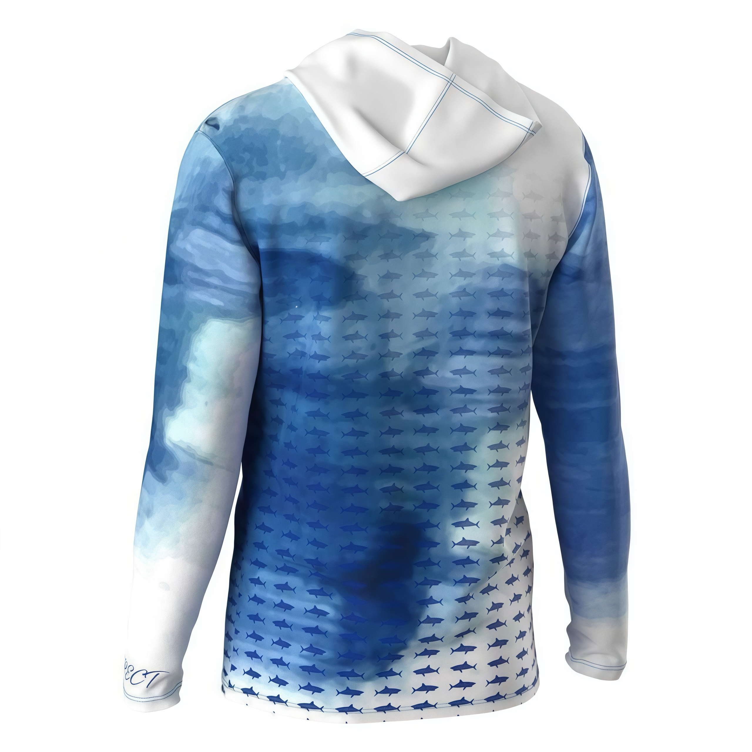Custom Blue-White Grid Gradient Hooded UPF Fishing Shirt - Designed Sun Protective Angler Apparel by Dery 4