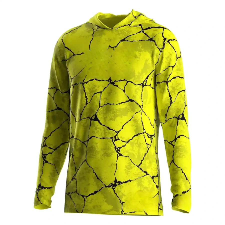 Gelbe Angelbekleidung mit schwarzen Streifen für Herren, Sonnenschutz, Angelshirt von Dery (Großhandel) 1