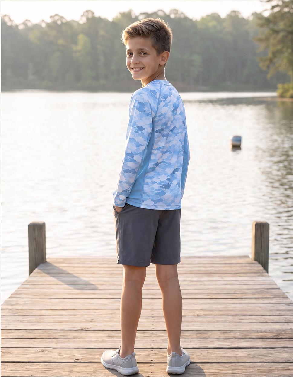 Kid casting with lightweight fishing tee shirt