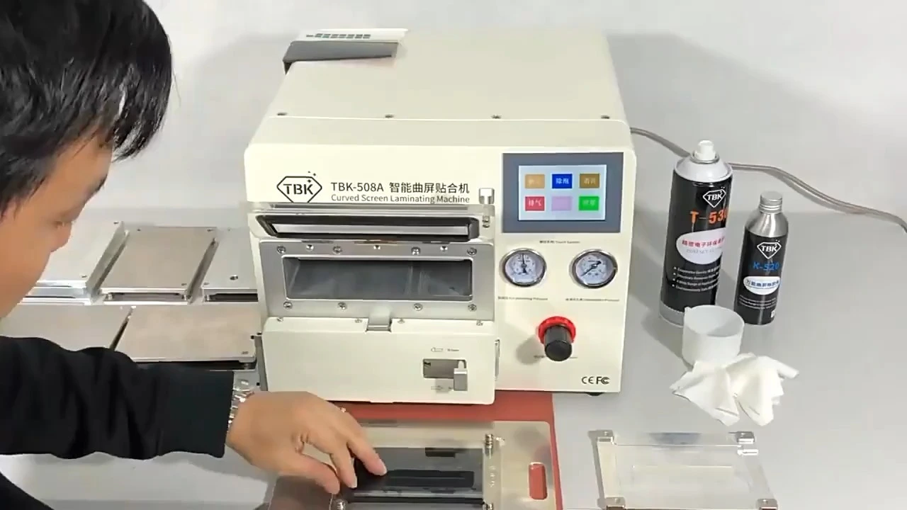 TBK 508A 5 az 1-ben vákuumos lamináló gép debuborékoló légkompresszorral és vákuumszivattyúval lapos ívelt képernyőkhöz 1