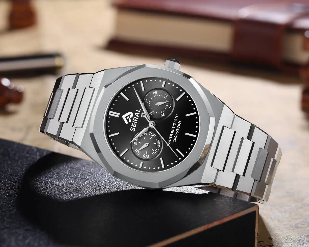 Wholesale Stainless Steel Black Quartz Watch SEIRAL Brand 9