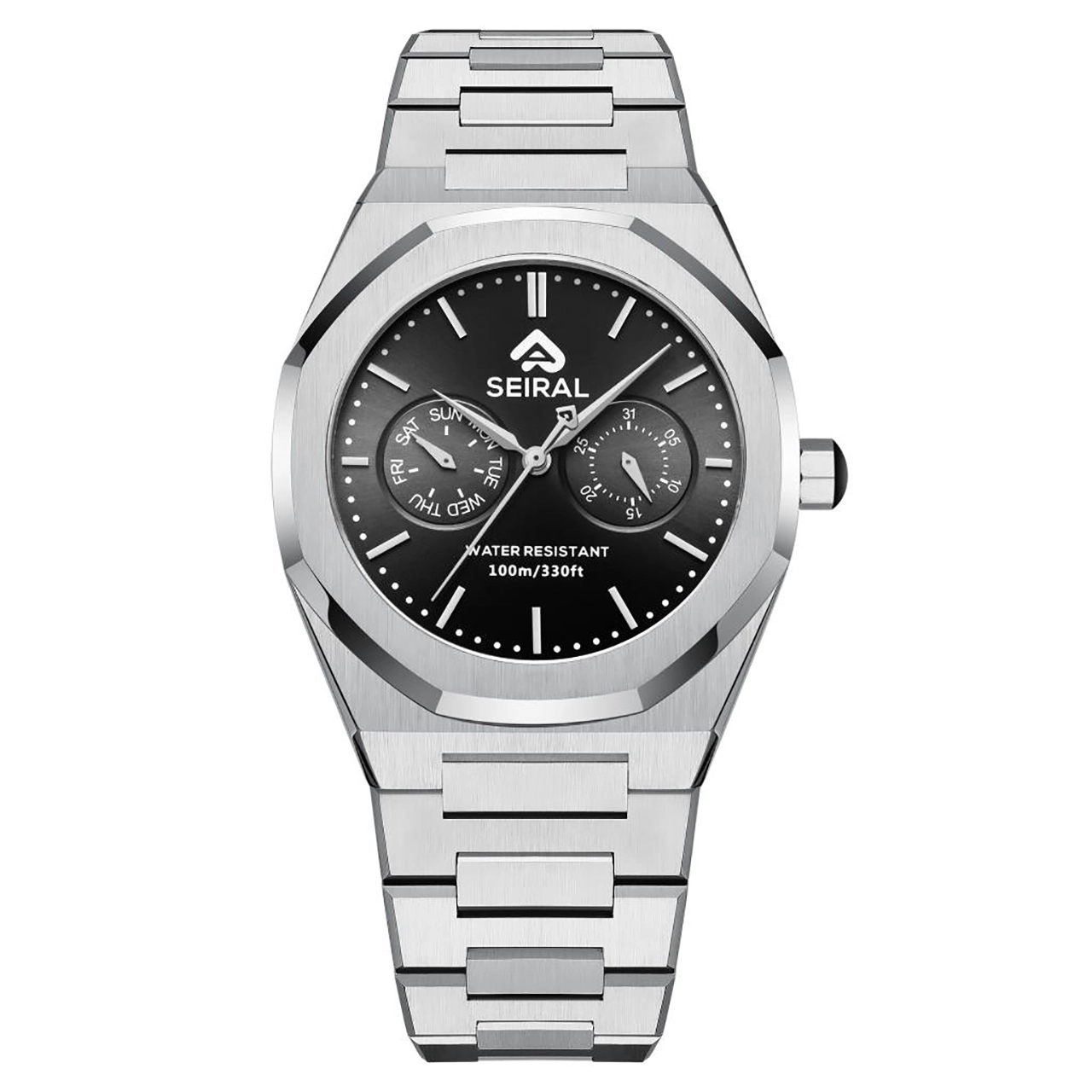 Custom Stainless Steel Black Quartz Watch SEIRAL 10ATM 100 M 14.0mm*25.0mm 3