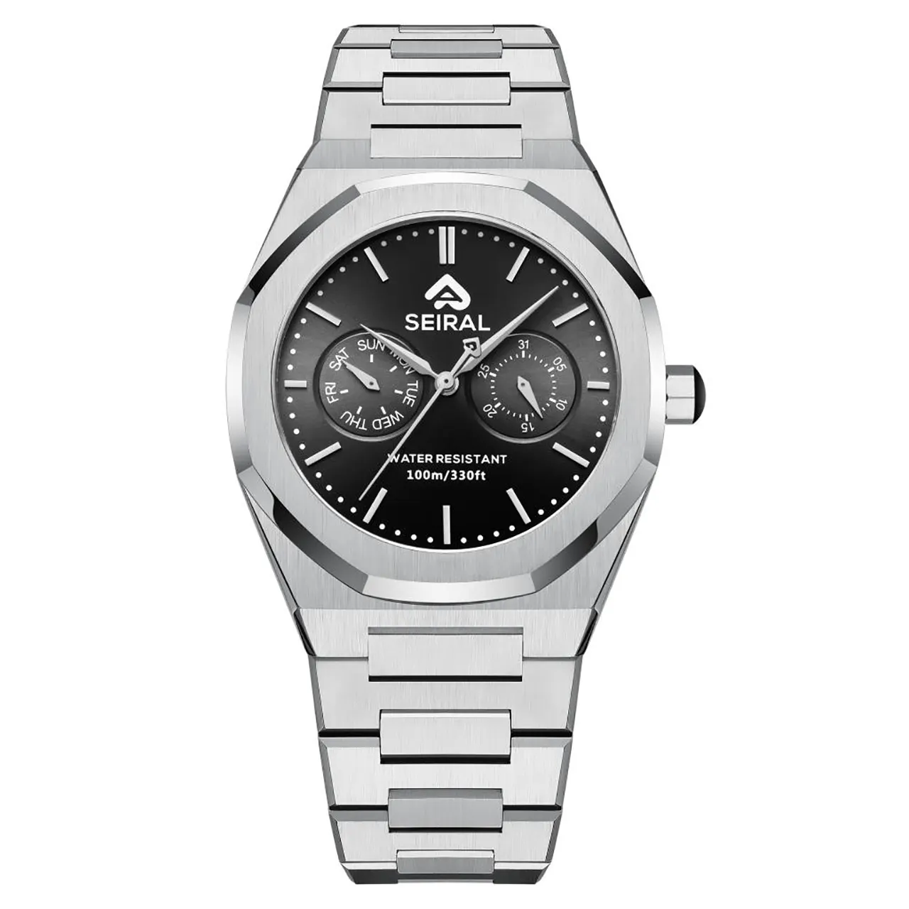 Custom Stainless Steel Black Quartz Watch SEIRAL 10ATM 100 M 14.0mm*25.0mm 3