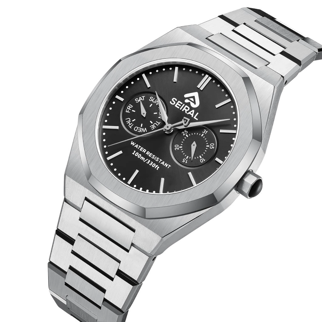 Custom Stainless Steel Black Quartz Watch SEIRAL 10ATM 100 M 14.0mm*25.0mm 6