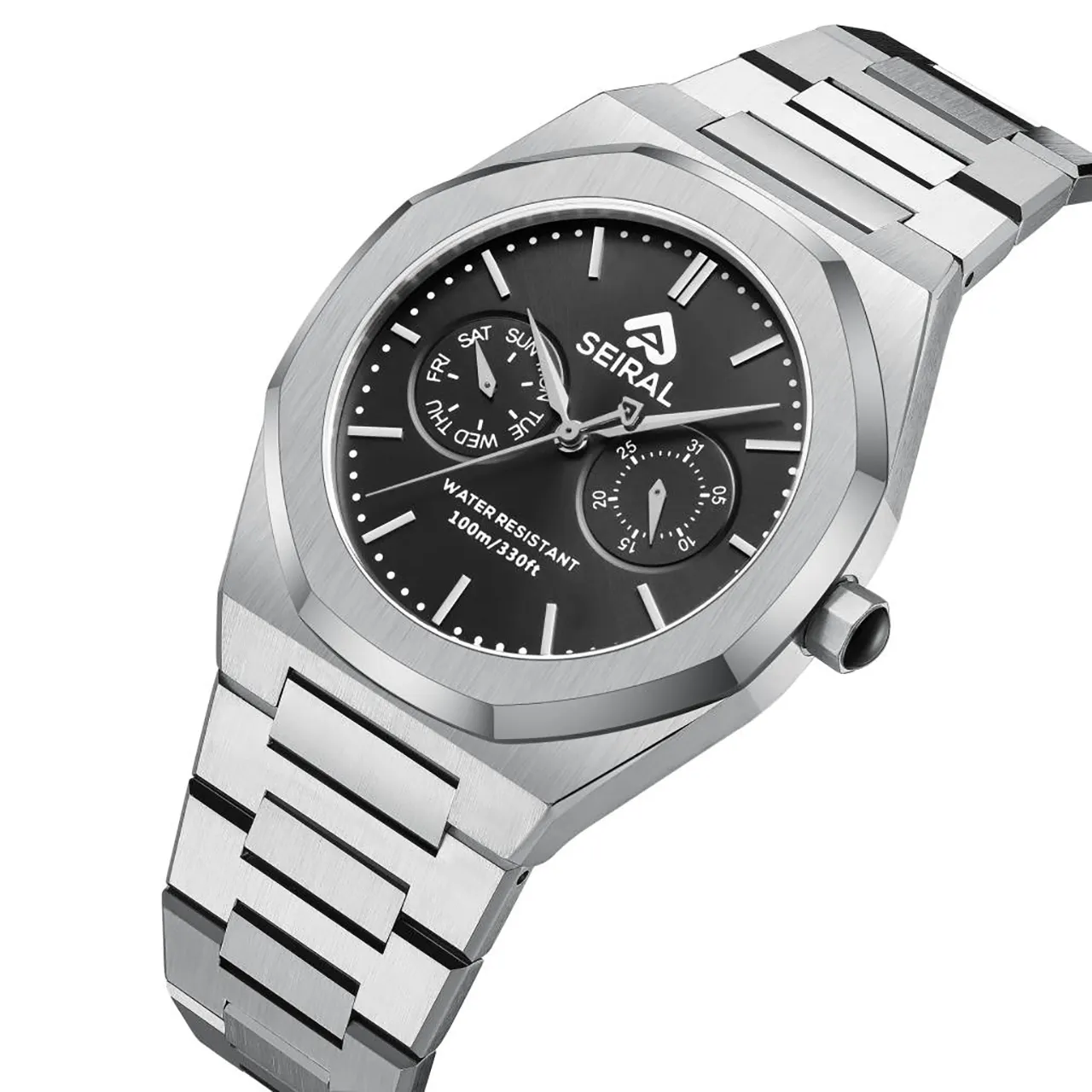 Custom Stainless Steel Black Quartz Watch SEIRAL 10ATM 100 M 14.0mm*25.0mm 6