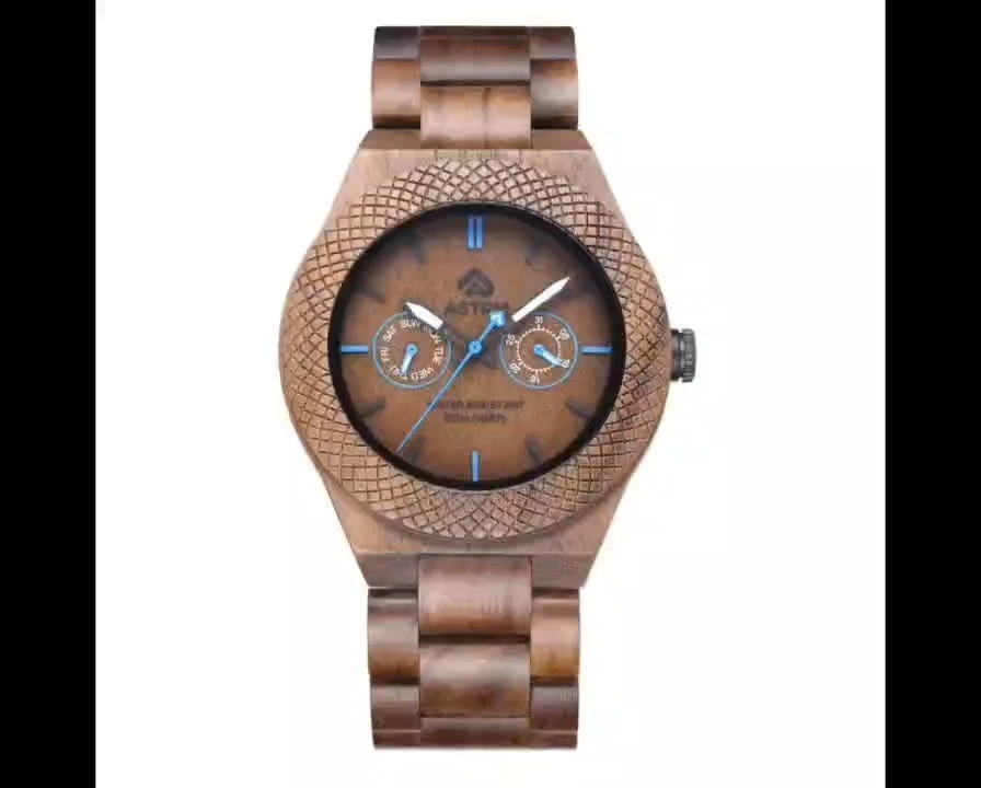 Custom logo 5ATM wooden men  watch chronograph movement men wood watch luxury private label wrist watch 1