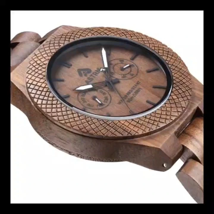 OEM Custom Wooden dial Engraved Wooden watch Men Watch Wristwatches  Men Wooden watches High quality 5ATM Waterproof Black index dial 1