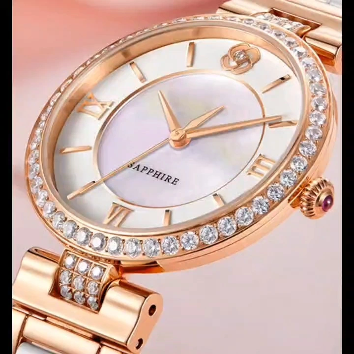 High quality Swarovski Diamond sapphire glass popular rose gold women quartz stainless steel wrist  watch 1
