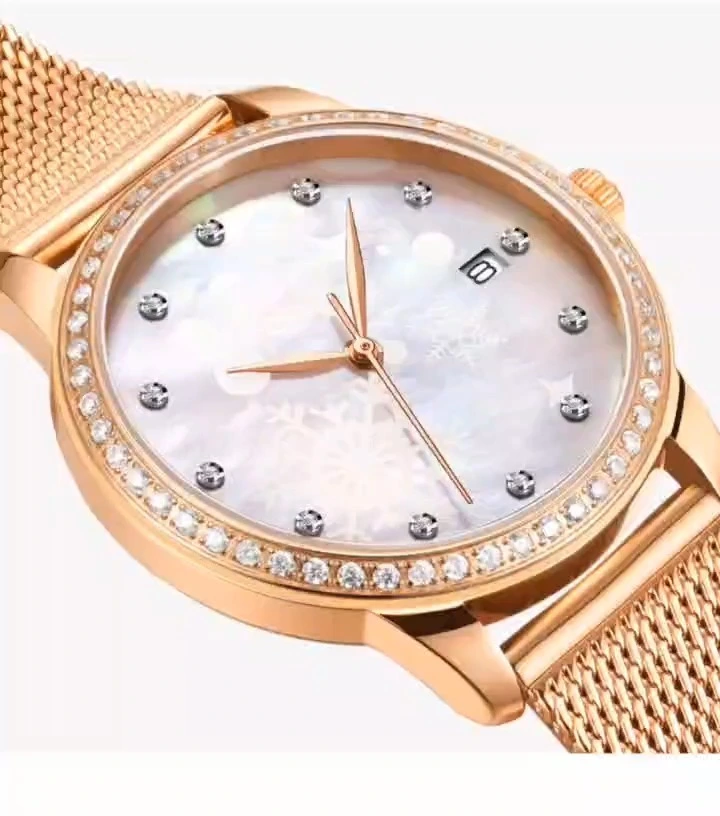 China high quality sapphire glass diamond dial rose gold women quartz watch 1