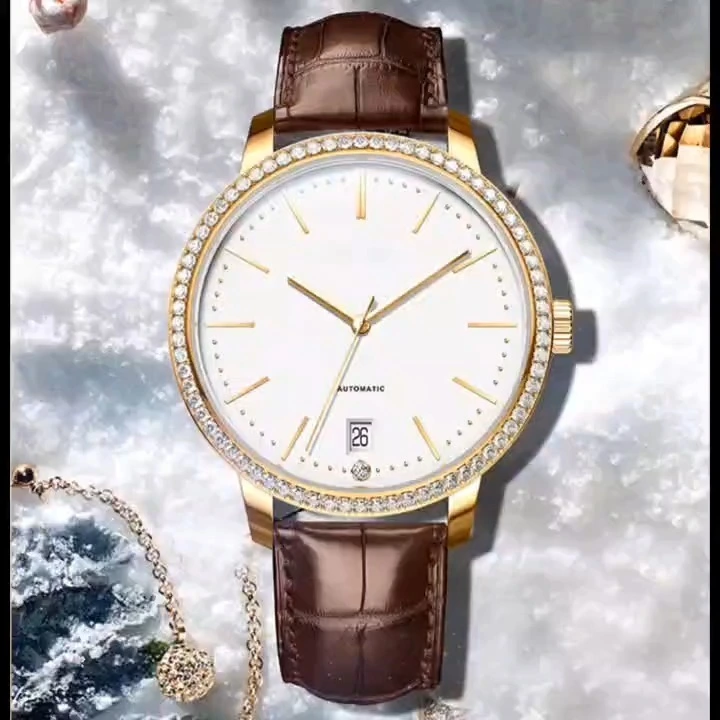 Brown Italy  crocodile leather strap high quality lady automaic stainless steel watch hard scratch platting gold women Fashion Luxury  Wrist watches 1