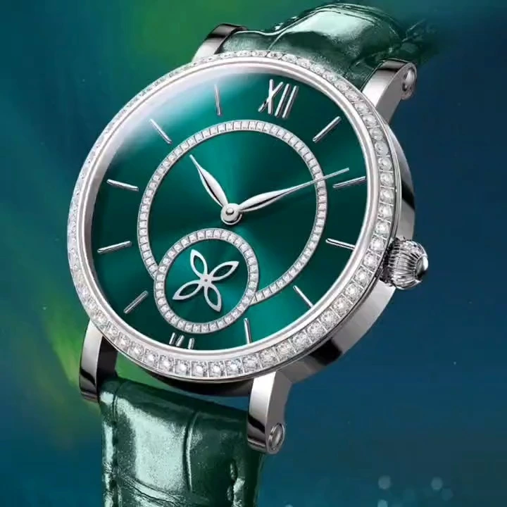 High quality fashion diamond women stainless steel lady automaic watch green leather strap watch green dial watch factory diamond daly automaic watch 1