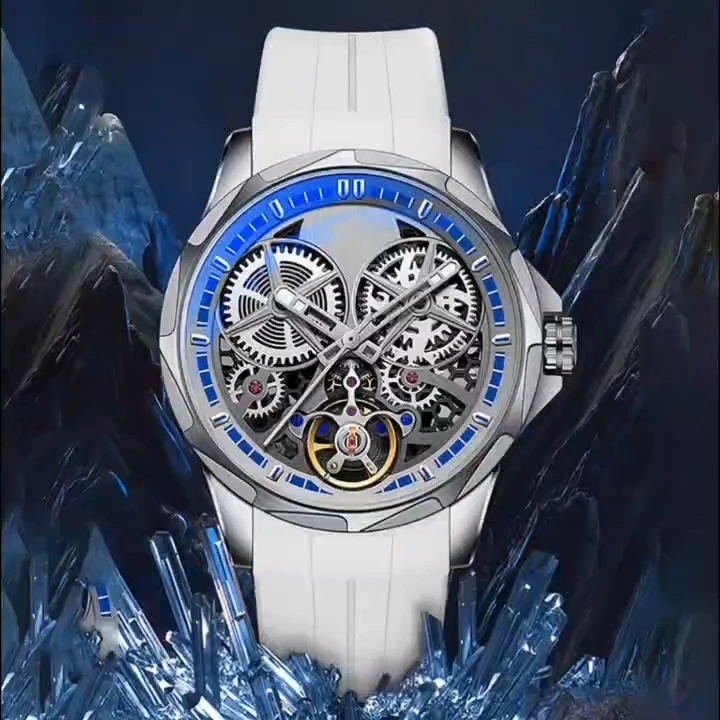 10 ATM high quality silicon strap sapphire glass hollow dial automatic mechanical 316L stainless steel men sports watch Producer Custom Mechanical Watch company 1