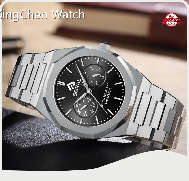 Custom Stainless Steel Black Quartz Watch SEIRAL 10ATM 100 M 14.0mm*25.0mm 1