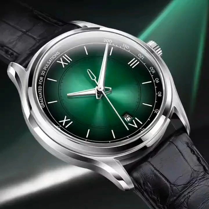 Green sun dial black cowhide leather strap high quality automaic mechanical men watch oem automaic mechanical watch factory b2b   watch supphire Custom Company Watches Oem Watch Manufacturer 1