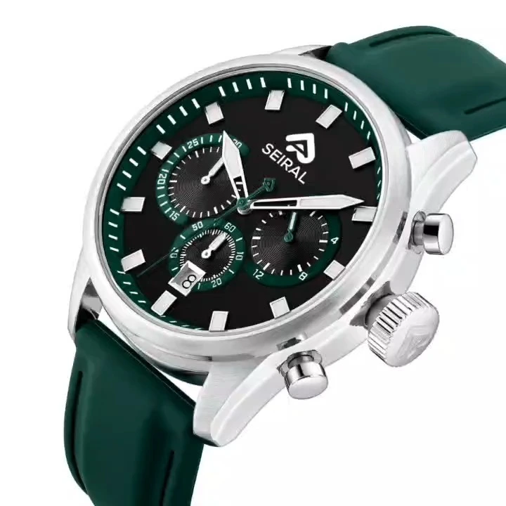 High quality stainless steel green silicone strap mesh strap brushed watch case OEM custom brand watch company Miyota OS21quartz movement watch factory Oem Watch Manufacturer 1
