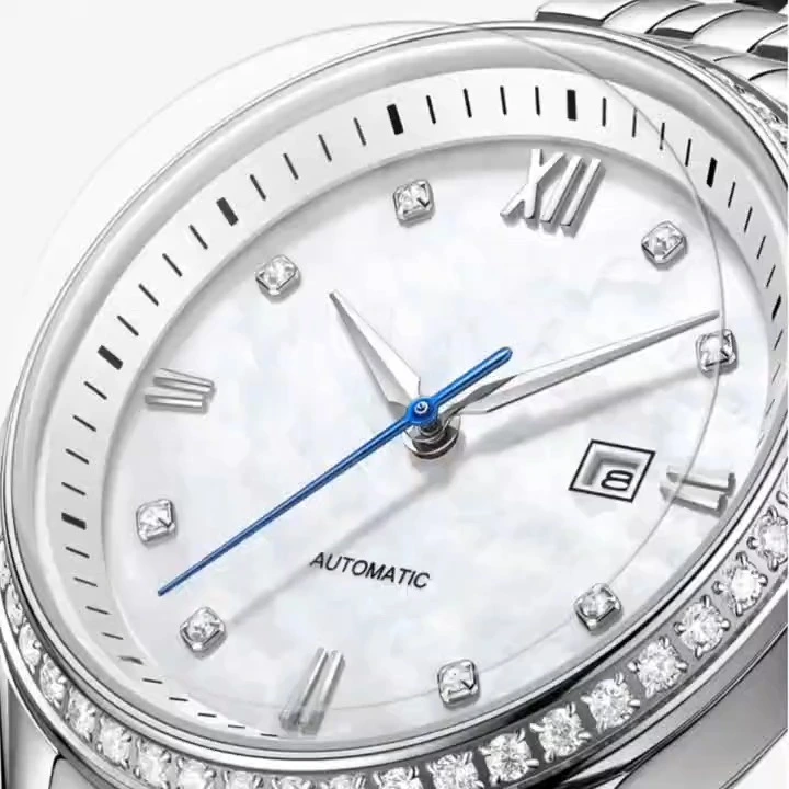 Diamond lady stainless steel watches women watch white  MOP dial watch high quality stainless steel strap automaic mechanical lady diamond b2b watch best price watch factory shenzhen watch factory 1