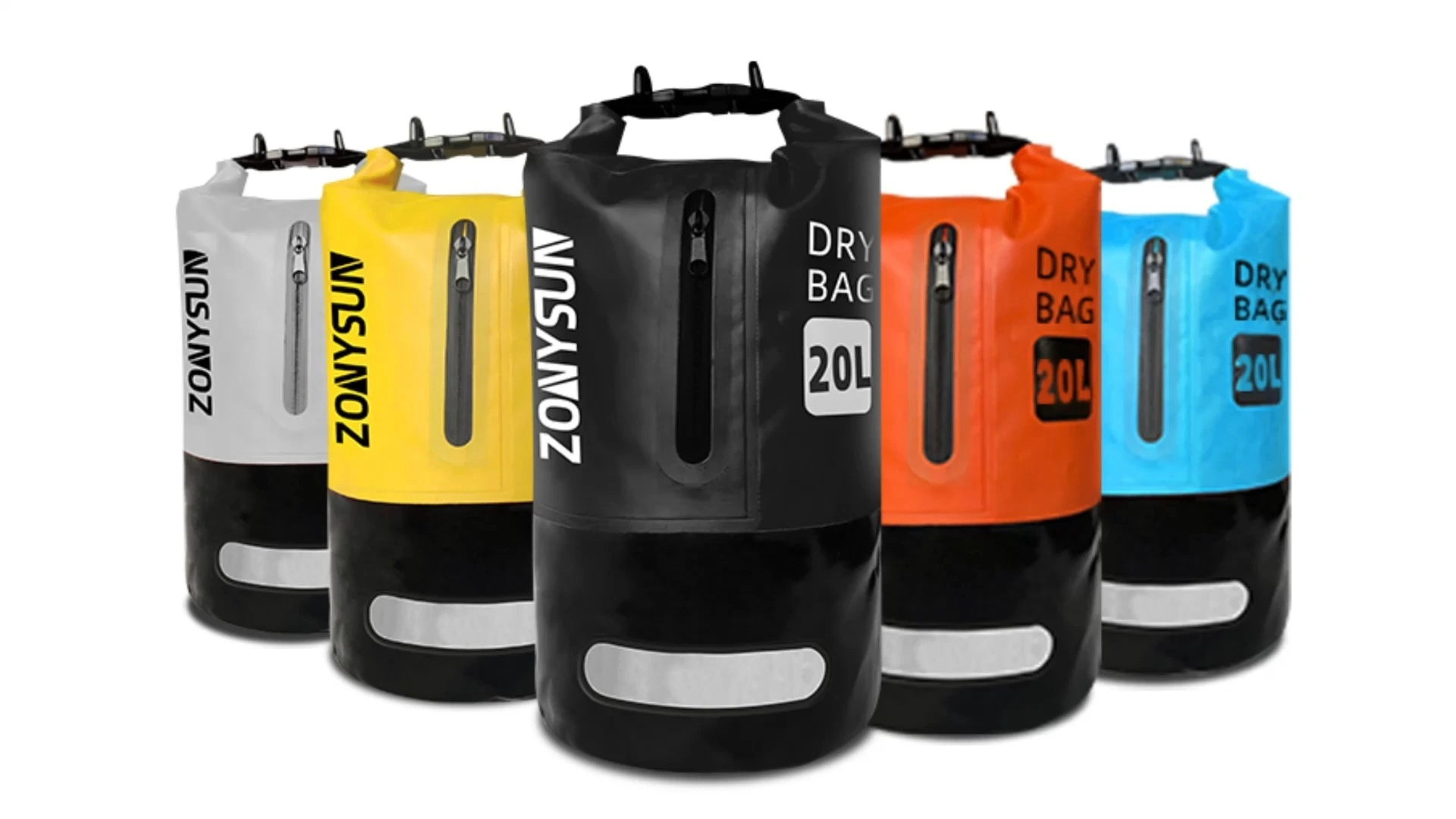 10L 20L Nui me ka Roll-Top pani ʻana i mua o ka ʻeke ma waho o ka puka pāʻani PVC lana ʻeke wai maloʻo hiki ke hoʻopili ʻia ka ʻeke pale wai. 1