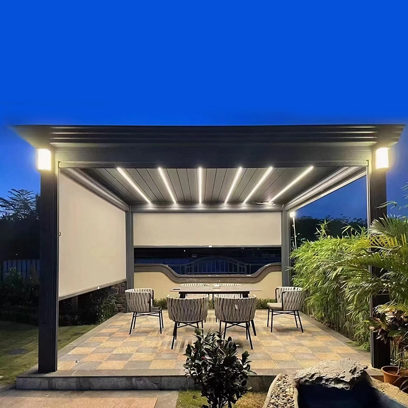 Wish Pavilion Pergola Blinds Outdoor Solar Waterproof Garden Electric Motorized Louvered Pergola Aluminum 1