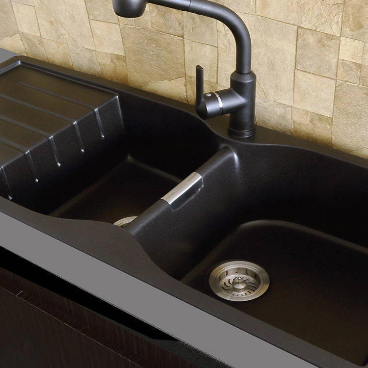 Naitron Miroseries Arcgranit® Two Bowls With Drainer Black Granite Composite Sink 1