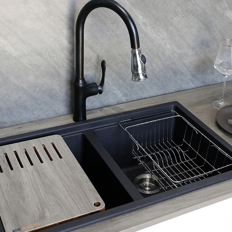 NAITRON AMSYD Matte Black Double Bowls Level Composite Sinks 32×19 Inch 1