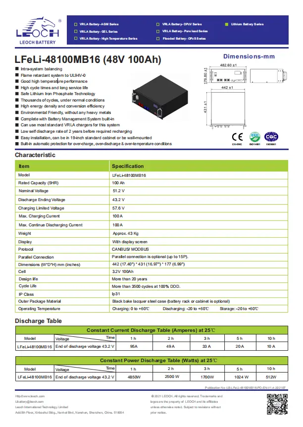 GuoYuan Lithium Iron Battery Price LB-LFeLi-48100MB16-48V100AH Yes 2