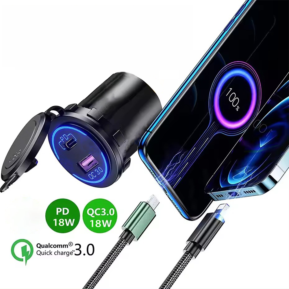 Motorcycle Usb socket Quick Charger PD 3.0 motorcycle handlebar charger For 12V 24V Motorcycle Boat Marine Truck 1