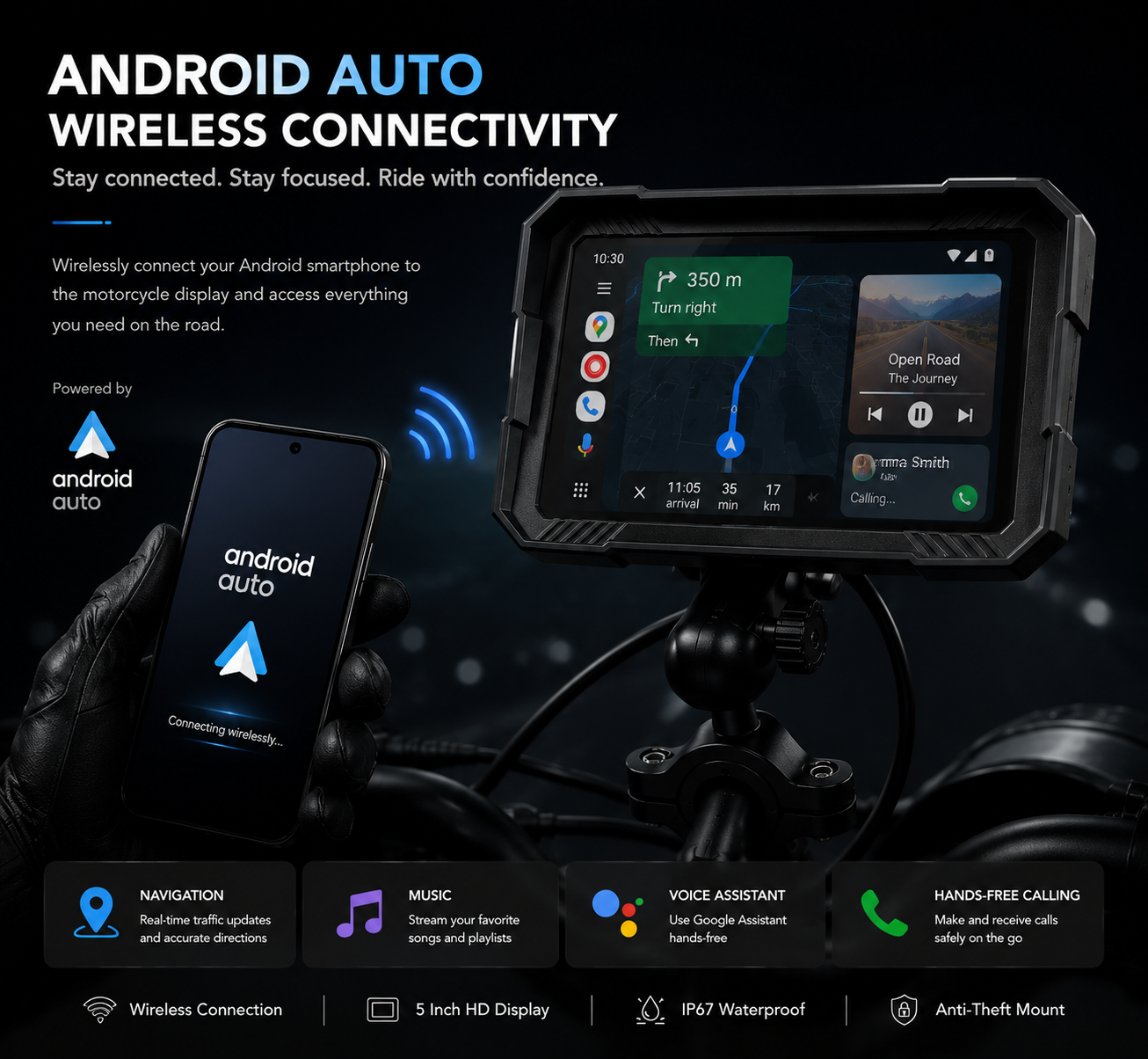 5 Inch Motorcycle PND Waterproof IP67 Navigation Carplay & Auto Wifi BT  Android & Apple Compatible 4