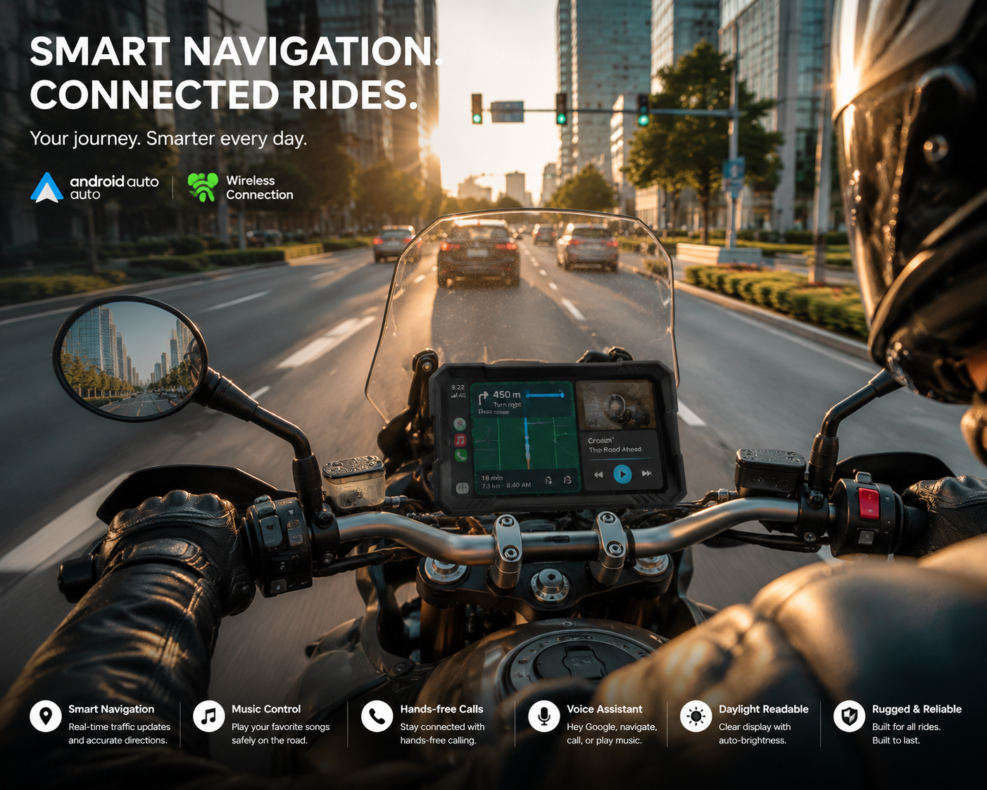 5 Inch Motorcycle PND Waterproof IP67 Navigation Carplay & Auto Wifi BT  Android & Apple Compatible 6
