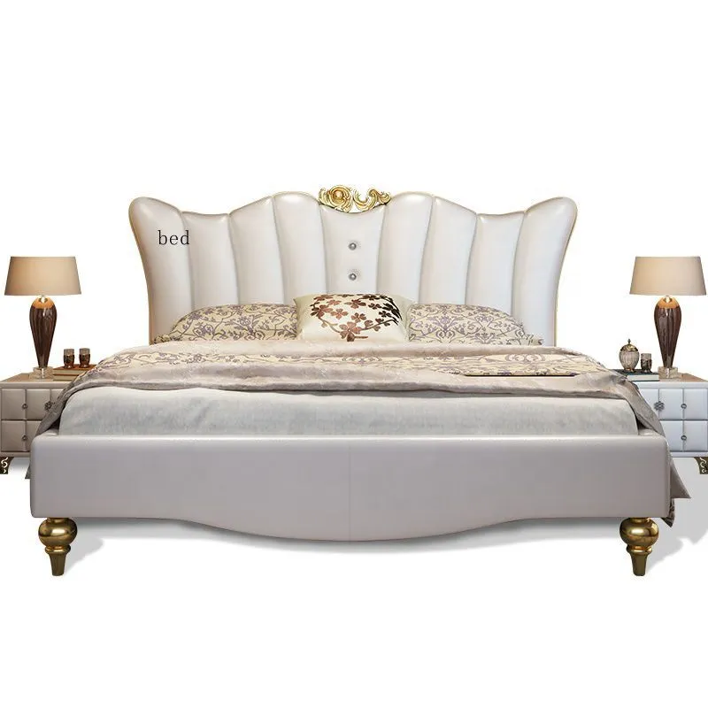 Gersto Furniture Light luxury post-modern leather bed Master bedroom double bed Neoclassical simple beautiful European carved princess soft wedding bed for the bedroom 1
