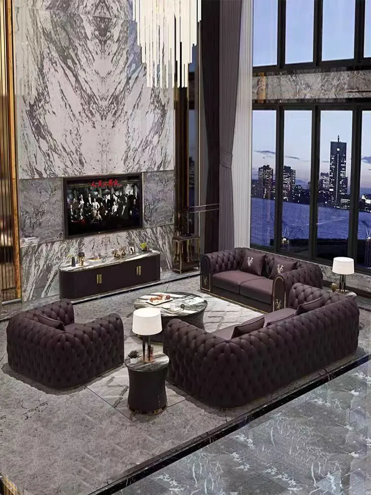 Gersto Furniture Leather sofa light luxury post-modern living room large apartment villa simple retro light luxury sofa Visonnaire-1703085775131956 1