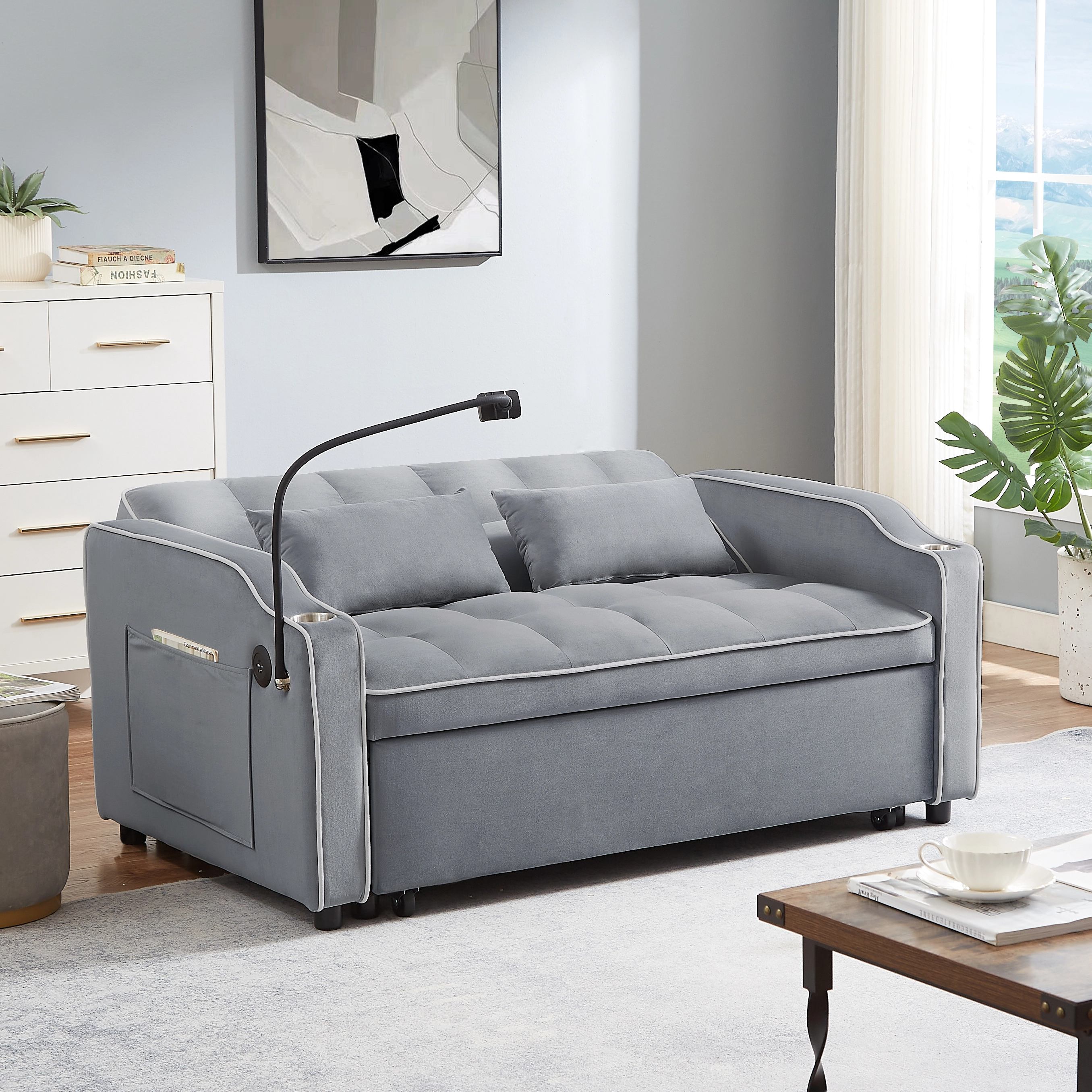 1 versatile foldable sofa bed in 3 lengths, modern sofa sofa sofa velvet pull-out bed, 1