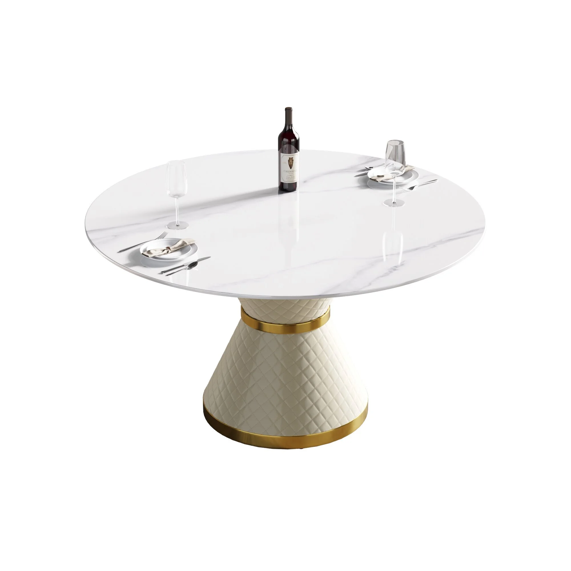 53.15Modern artificial stone round white carbon steel base dining table-can accommodate 6 people 1